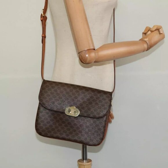 CELINE Macadam Canvas Shoulder Bag PVC Leather Brown Auth ki5395 - Picture 14 of 16